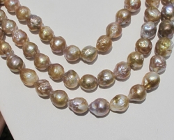 Kasumi Gold Ripple Pearls, 12-13mm baroque