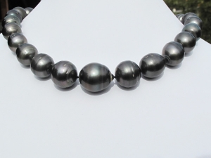 Tahitian Black Pearl Necklace, Graduated 12-16mm Baroque, 18" Long