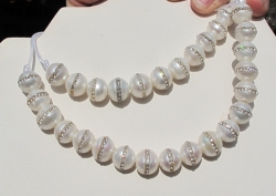 Crystal Studded White Large Hole Pearls, 13-14mm, each