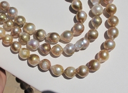 Natural Pink & Gold Kasumi Shaded Pearls, 11-12mm baroque