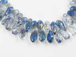 Crystal Briolettes, Blue/Clear Aurora Peacock, 6x12mm, 10pcs