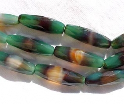 Green & Chocolate Agate Faceted Long Barrels, 30x10mm