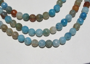 Blue Fire Crackle Agate Faceted Rounds, 8mm