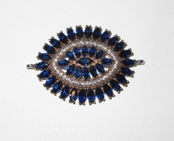Oval Sterling Medallion Link Blue Sapphire Crystal, 1-1/2"