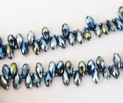 Crystal Briolettes, Cobalt Peacock, 6x12mm, 10pcs
