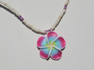 Polymer Clay Flower Necklace, Fuschia & Blue