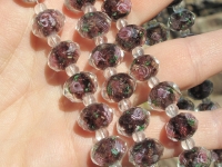 Czech Faceted Purple w/Pink Roses Rondels, 12mm