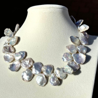 Slightly Silver Top Drill Keshi Flake Petals, 18-24mm, 8" string