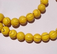 Yellow w/Black Swirl Glass Beads, 10mm