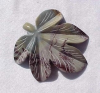 Picture Jasper Carved Leaf Pendant, Grey w/Red