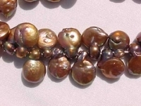 Top Drilled Chocolate Peacock Coin Pearls, 11-12mm, 8" string