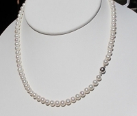5mm White Pearl Choker 16" Necklace, Sterling Magnetic Clasp
