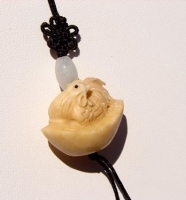 Carved Mammoth Ivory Chicken in a Basket Bead, 22mm
