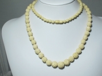 30" Vintage Carved Bone Bead Graduated Necklace, 6-14mm