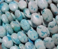 White & Blue Speck Turquoise Ovals, 14x10mm