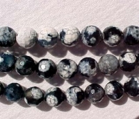 Snowflake Agate Faceted Rounds, Black & White, 10mm