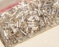 Silverplate Bugle Beads, 1x5mm, 25 grams