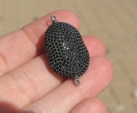 LG Flat Drop Focal Bead, 18x26mm, Black Diamond Pave