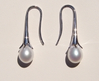 Art Nouveau White Pearl Drop Earrings, Sterling