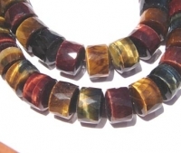 Red, Blue, Gold Tigerseye Faceted Barrels, 18mm