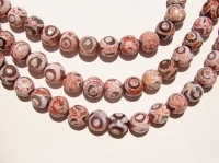 Tribal Pattern Faceted Agate Rounds, Rose & Cream, 8mm