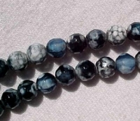 Snowflake Agate Faceted Rounds, Midnight & White, 6mm