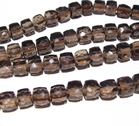 Smoky Quartz Faceted Cubes, 8mm