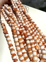 Orange White Spiny Oyster Polished Barrels, Graduated 5-10mm