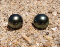 Pair Black Peacock Tahitian Pearls, 11mm