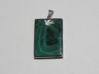 Malachite & Sterling Bezel Pendant w/Bird Charm