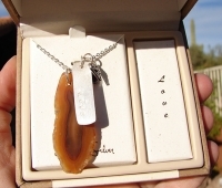 Inspirational Necklace w/Brown Agate & Charms,Love