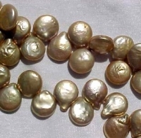 Top Drilled Burnished Gold Coin Pearls, 12-13mm, 8" string