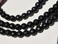 Black Onyx Faceted Matte Finish Large Hole Rounds, 10mm