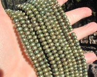 Bronzey Green Button Pearls, 6.5-7mm