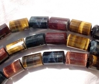 Red, Blue, Gold Tigerseye Faceted Tubes, 6x10mm