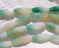 Frosty White & Green Agate Faceted Bicones, 31x10mm