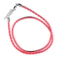 Braided Leather Necklace, Coral Pink, Adjustable