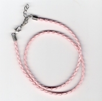Braided Leather Necklace, Light Pink, Adjustable