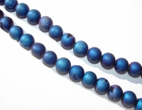 Matte Titanium Drusy Indigo Blue Agate Rounds, 12mm