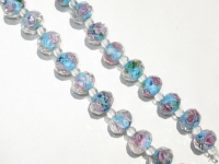 Czech Faceted Turquoise Blue w/Pink Roses Rondels, 12mm