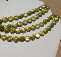 Peridot Green Coin Pearls, 12-12.5mm