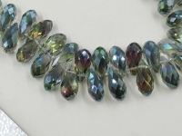 Crystal Briolettes, Aqua Peacock, 6x12mm, 10pcs