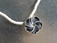 Polymer Clay Flower Necklace, Black & White