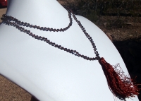Continuous Crystal Long Necklace, 4mm, Faceted Rondels, Translucent Black strung on Red