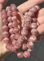 Gemmy Pink Rhodochrosite Polished Round Beads, 12mm