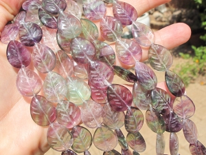 Green/Purple Fluorite Carved Leaf, 15x19mm