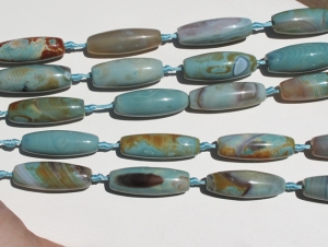 Blue Sunset Agate Long Barrels, 14x38mm, each