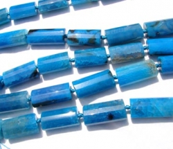 Crackle Agate Faceted Barrels, Royal Blue, 16x36mm