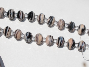 Czech Faceted Beige Black Swirls Rondels, 12mm