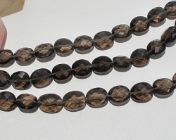 Smoky Quartz Faceted Oval Pillows, 9x7mm